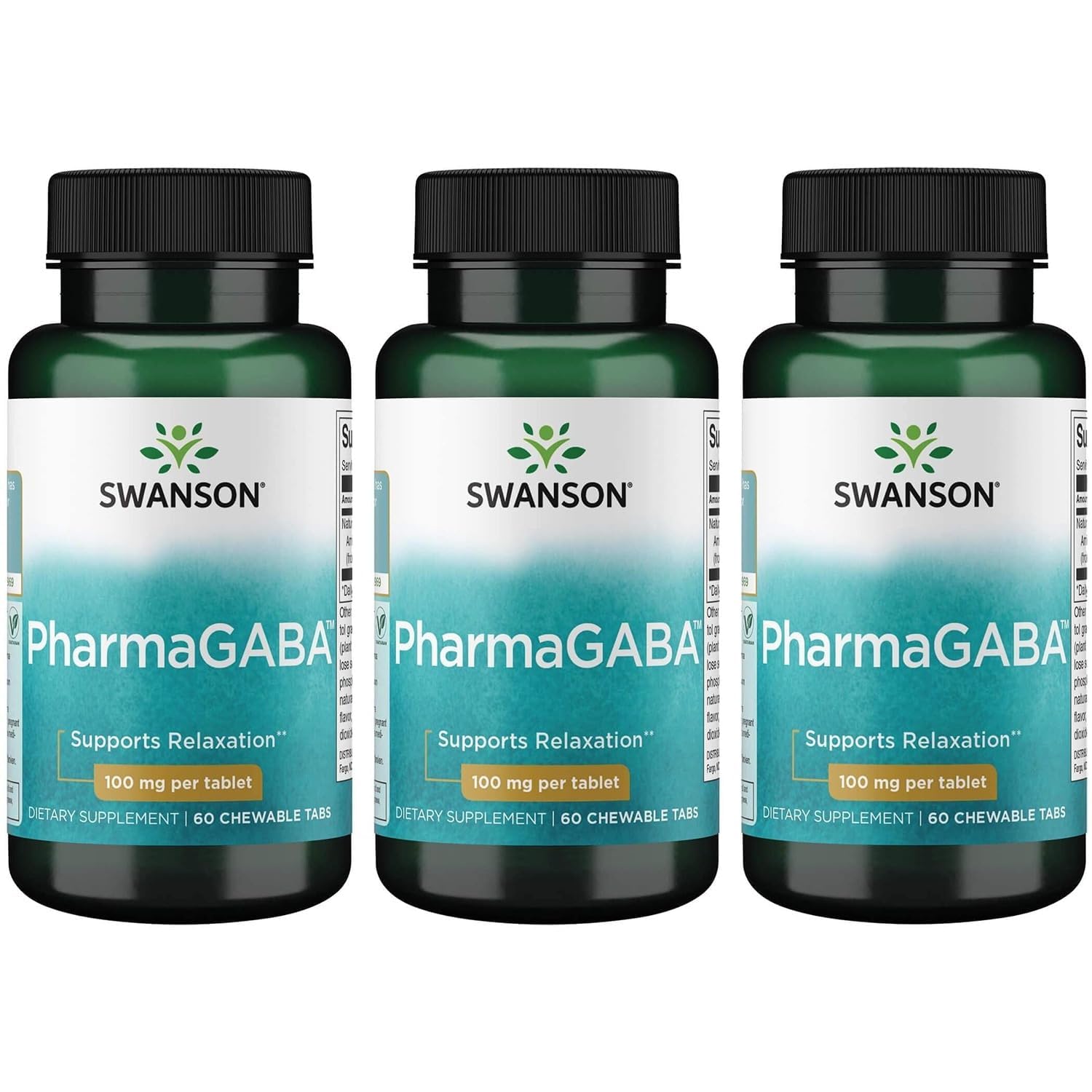 Swanson Amino Acid PharmaGABA 100 Milligrams Chewable Vegan Tablets, 180