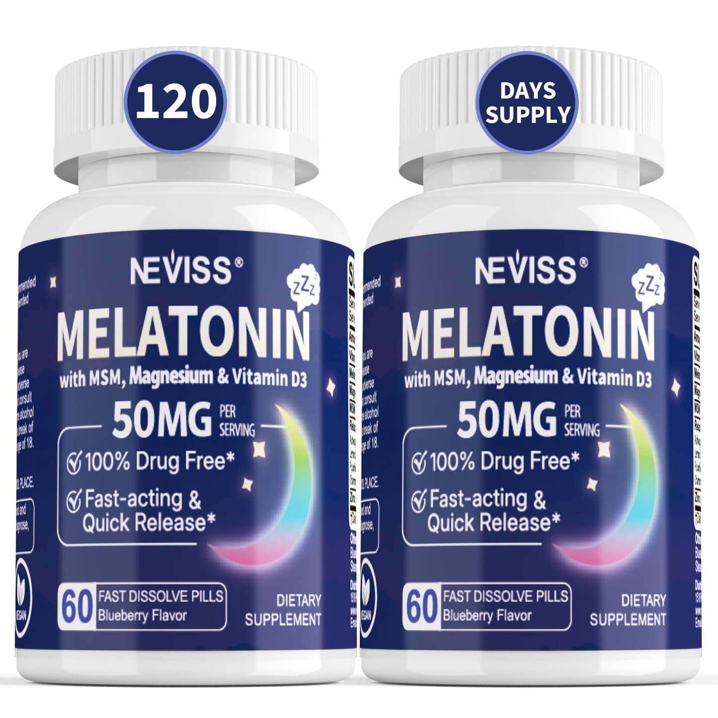 NEVISS Melatonin 50 mg Fast Dissolve Tablets + Ultra High Dose Melatonin 100 mg, 195 Tablets