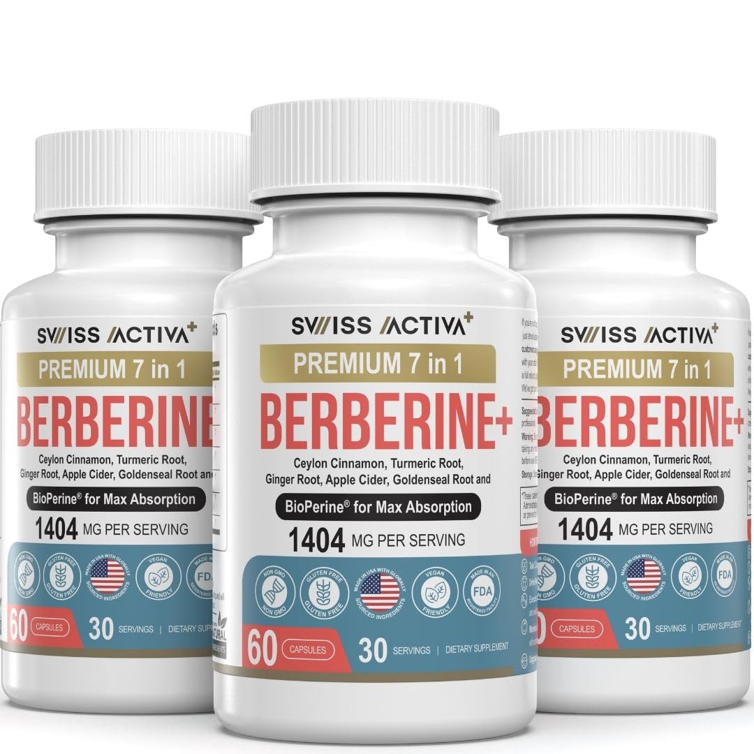 Swiss Activa+ Organic Berberine 7-in-1 with Bioperine, 180 Capsules