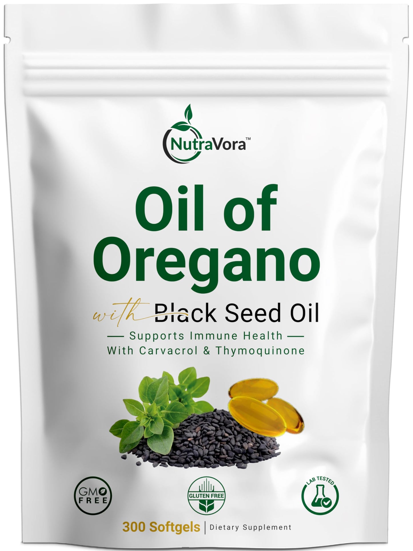 NutraVora Oil of Oregano with Black Seed Oil Softgels 300