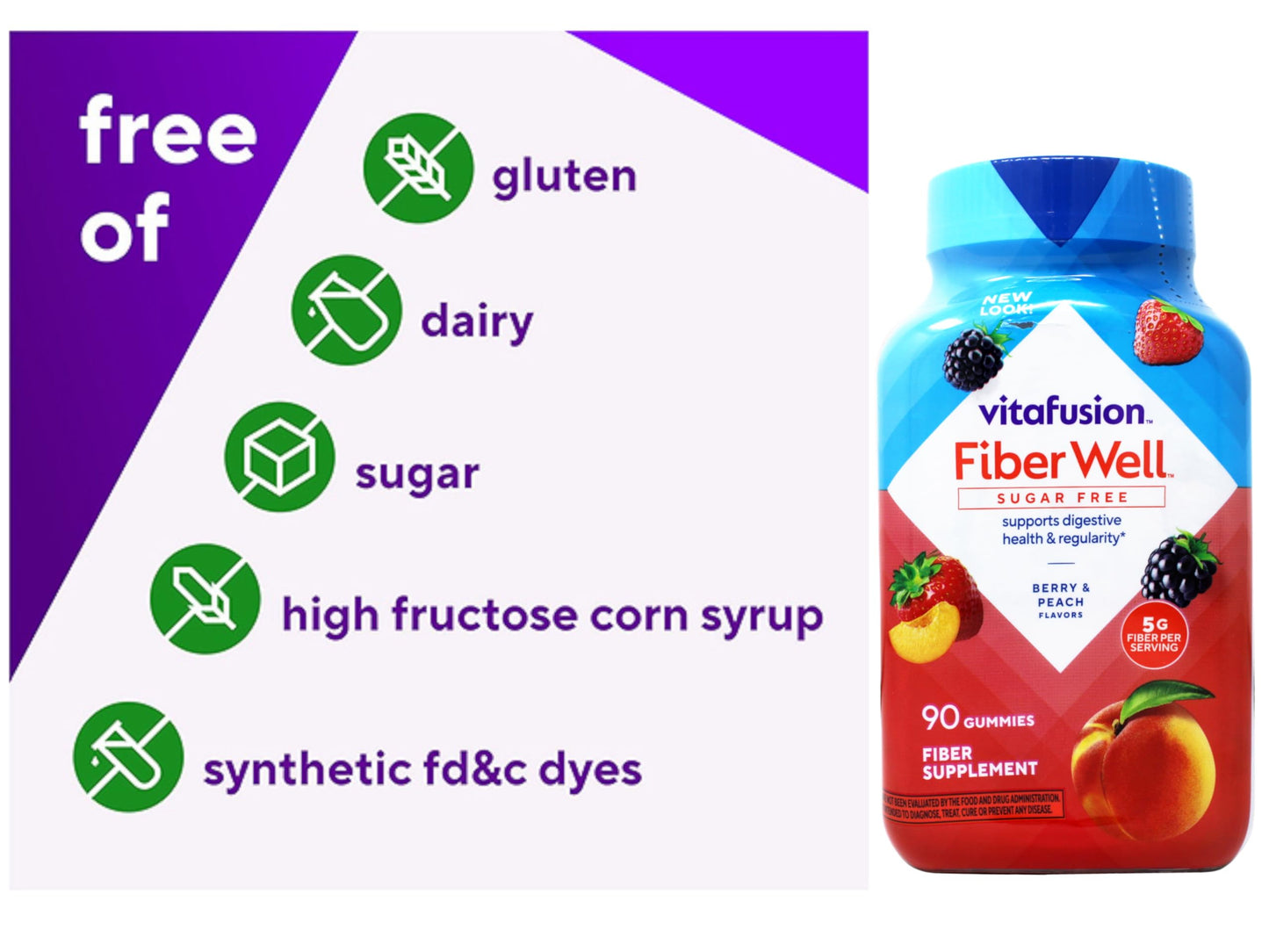 Vitafusion Fiber Well Sugar Free Gummies Dietary Supplement, 90 Count (Pack of 6)