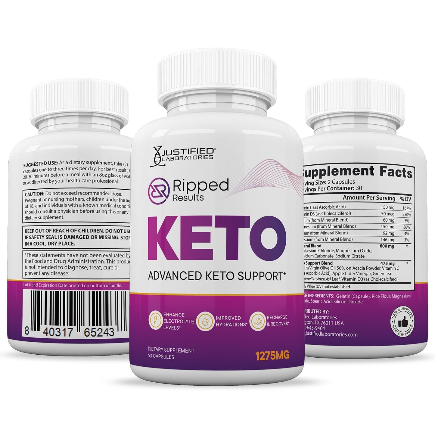 Justified Laboratories Ripped Results Keto ACV 180 Capsules