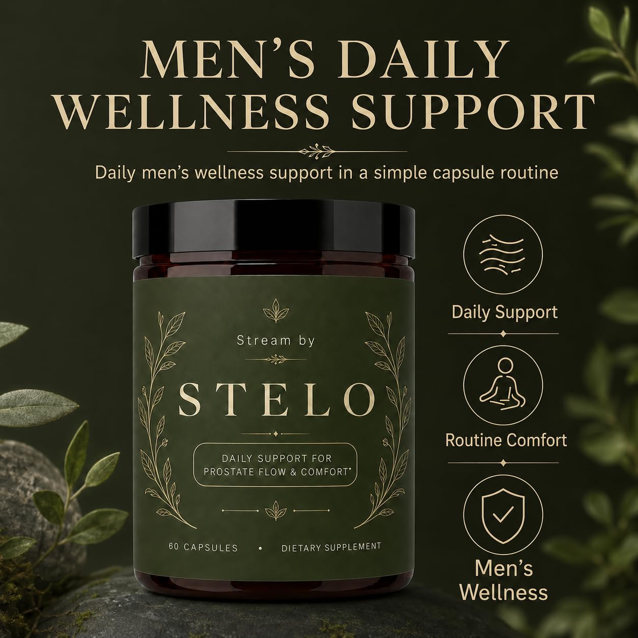 Stream by Stelo Men's Prostate Health Supplement Daily Wellness Support 60 Capsules