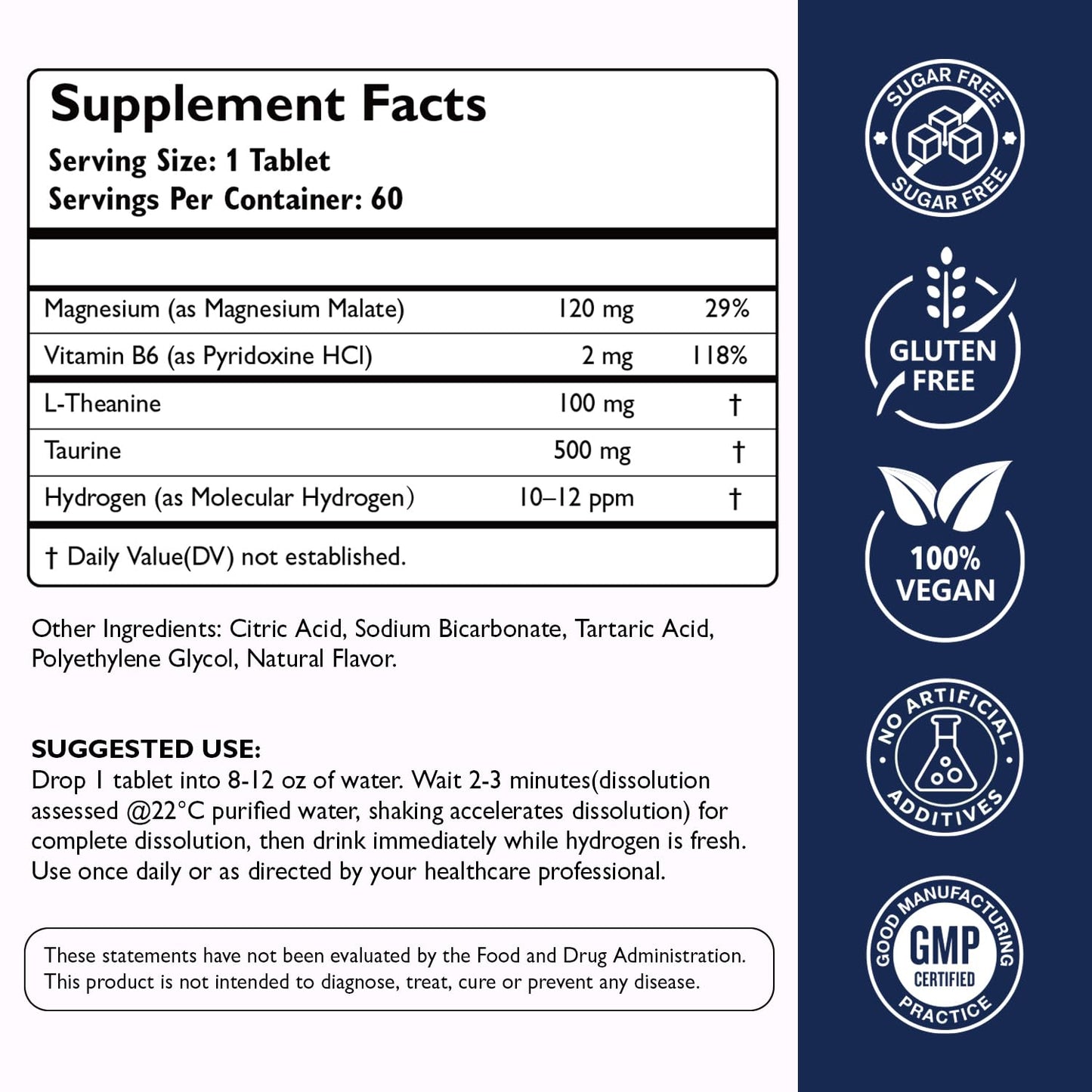 Ficpoud Molecular Hydrogen Tablets 12 PPM – Advanced H2 Water Tablets for Recovery & Cellular Defense – with Magnesium, Taurine & L-Theanine, Support for Workout & Daily Wellness, 60 Tablets