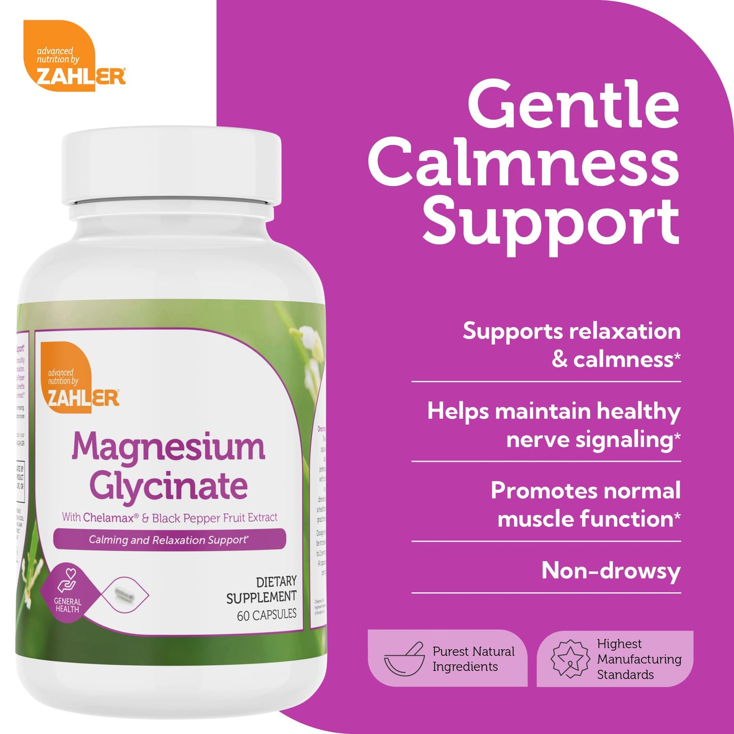 Zahler Magnesium Glycinate with Chelamax & Black Pepper Fruit Extract, 60 Capsules