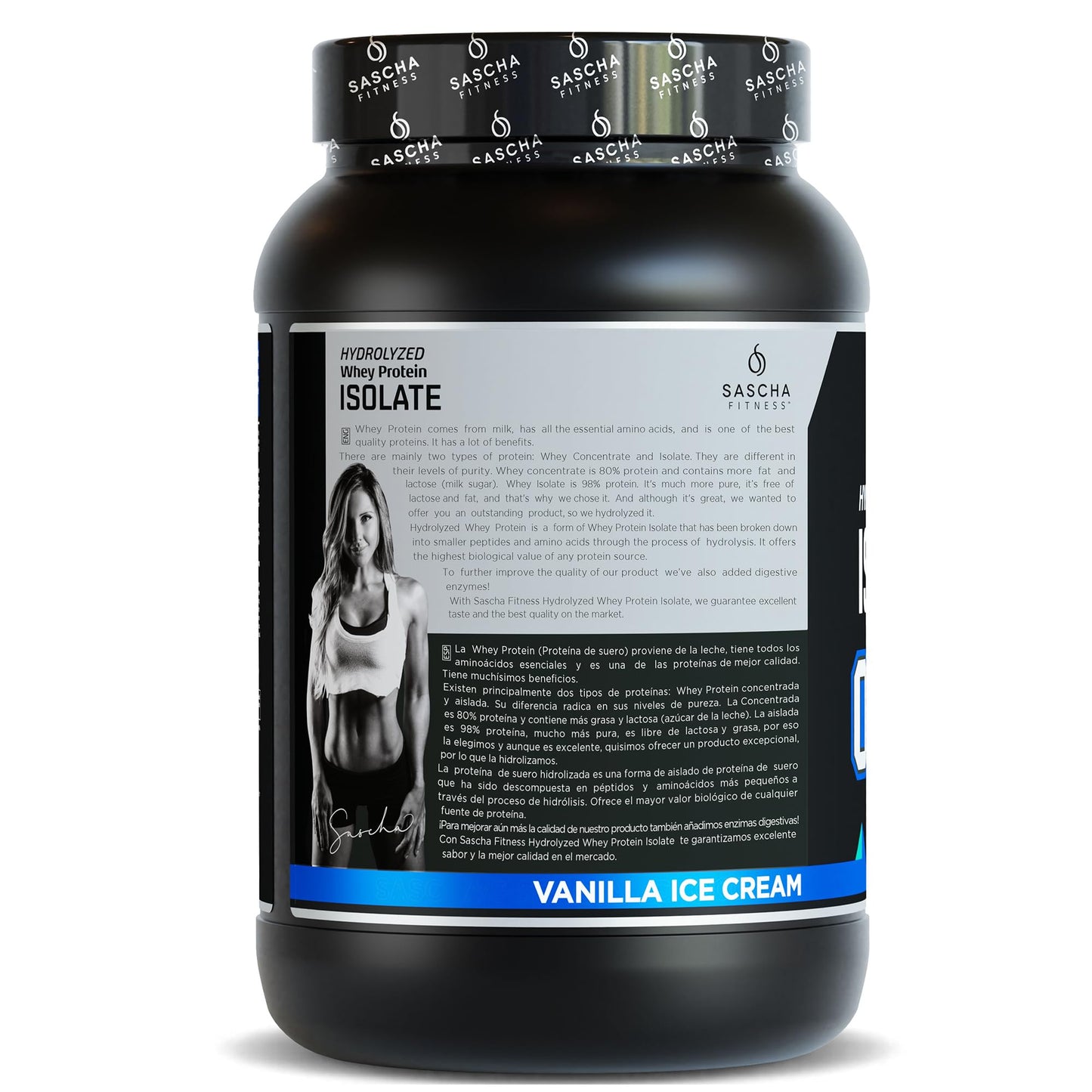 SASCHA FITNESS Hydrolyzed Whey Protein Isolate Powder, Vanilla, 32 oz