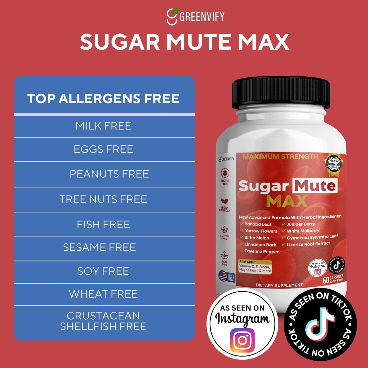 GREENVIFY Sugar Mute Max Blood Sugar Support Capsule, 60 Count