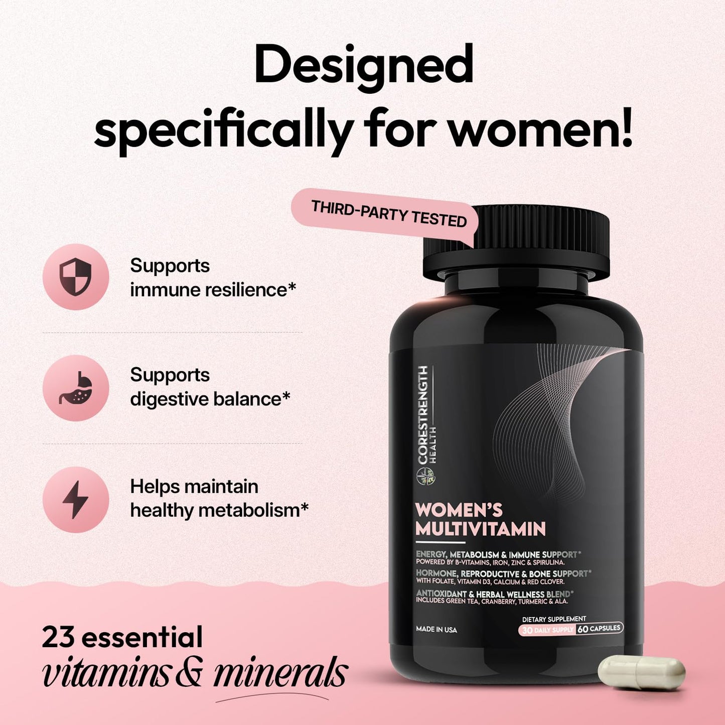 CoreStrength Health LLC Women's Multivitamin with B Complex, Biotin, D3, 60 Capsules
