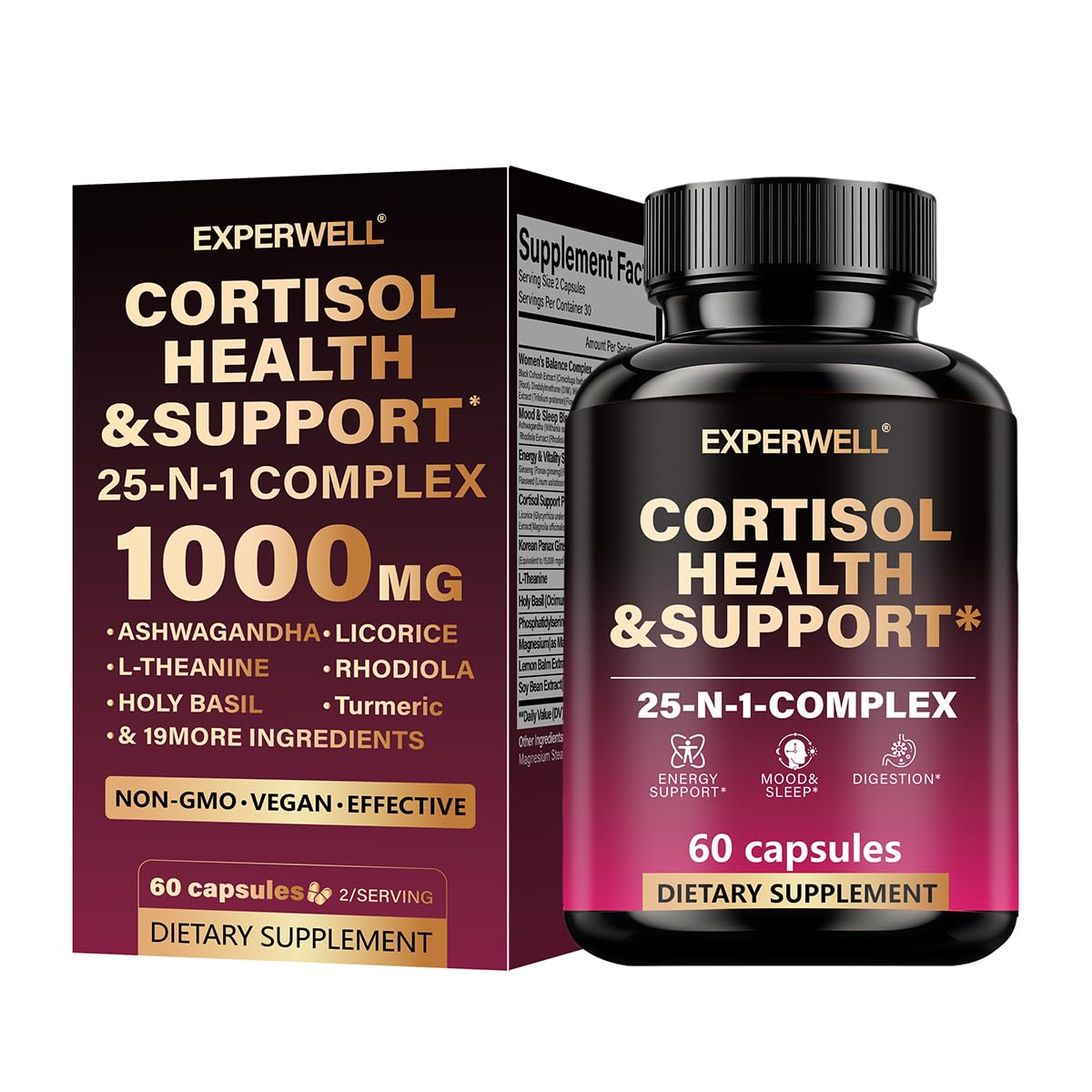 Flulight Cortisol Health & Support – 25-in-1 Multi-Ingredient Complex with Ashwagandha, L-Theanine, Rhodiola & Magnesium – Daily Balance, Mood & Energy Support – 60 Capsules