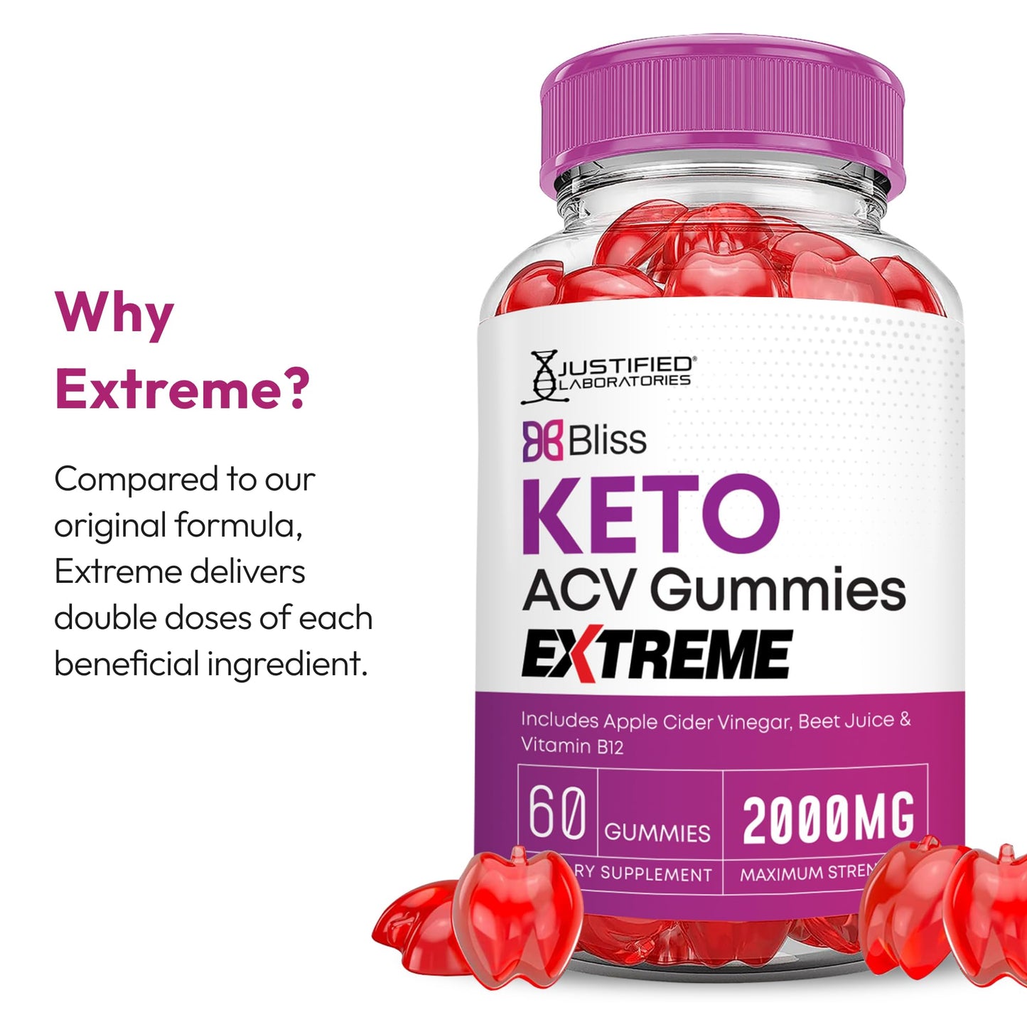 Justified Laboratories Bliss Keto ACV Gummies Extreme (2000 mg) - 120 Gummies