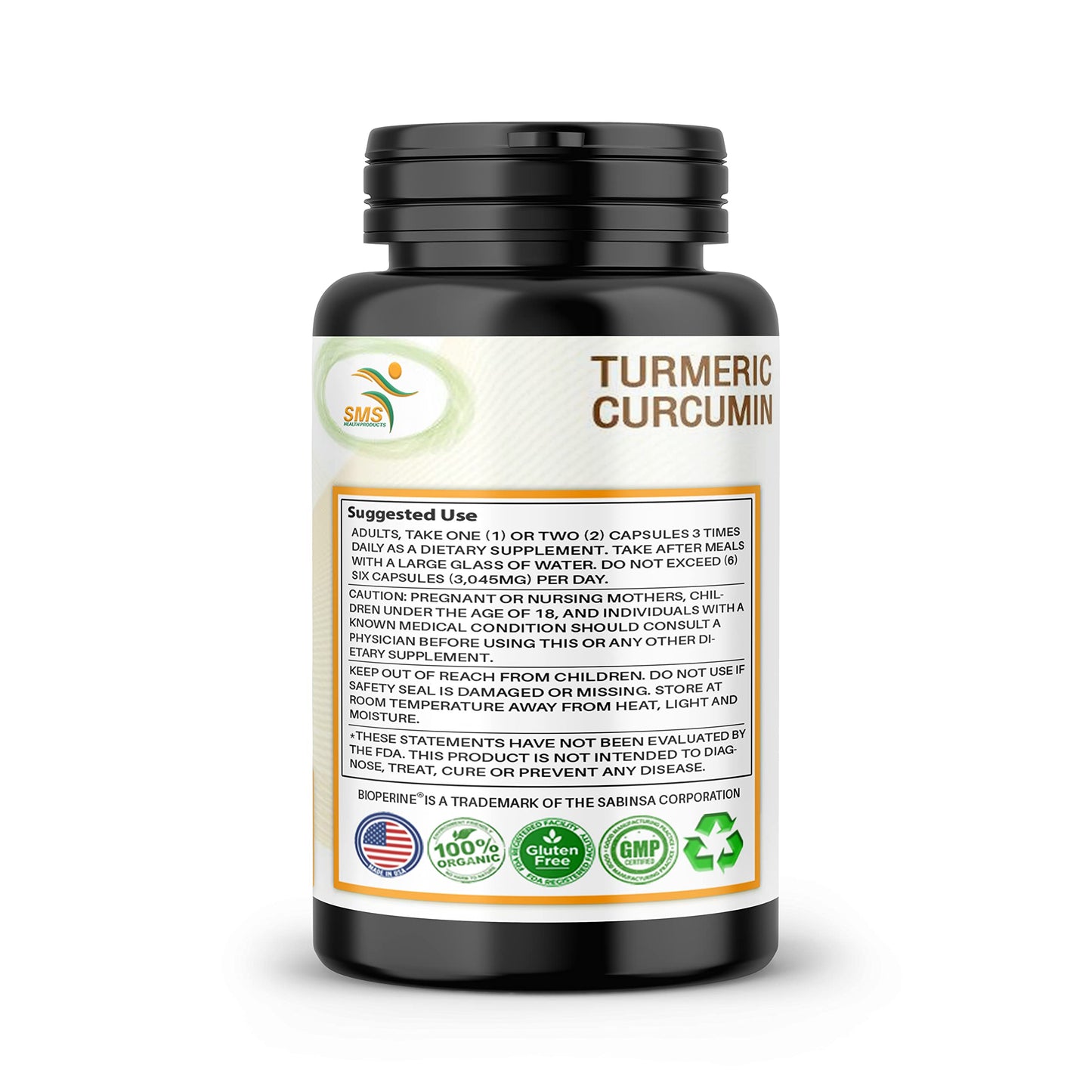 SMSHEALTHPRODUCTS.com Pure Turmeric Curcumin 1000 mg Black Pepper Extract 95% Curcuminoids Capsules 60 Count