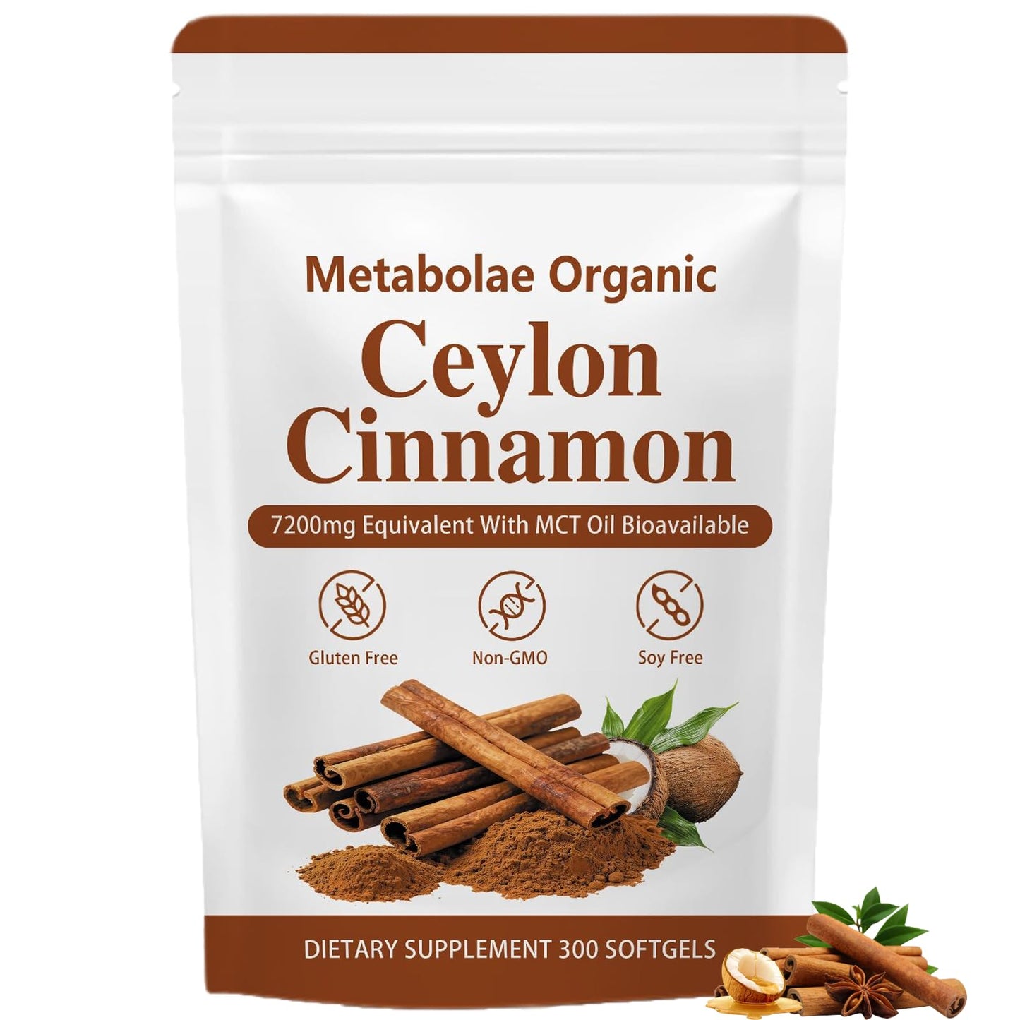 Metabolae Organic Ceylon Cinnamon Softgels, 300 Count