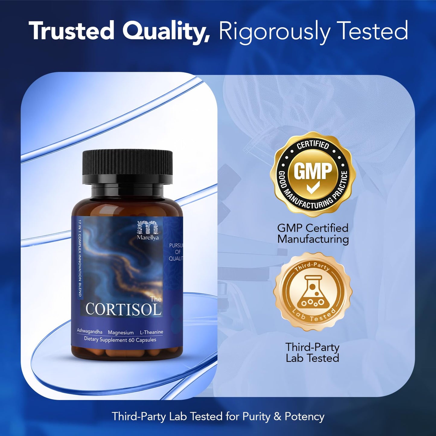 Marellya Cortisol Supplement for Women & Men – 17-in-1 Cortisol Manager with Ashwagandha, L-Theanine & Magnesium, 60 Vegetarian Capsules
