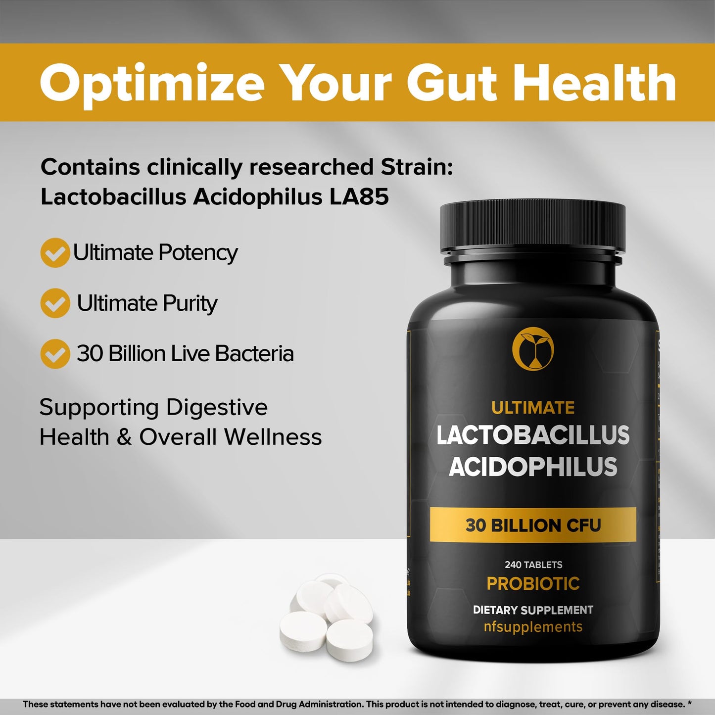 Natural Foundation Supplements Lactobacillus Acidophilus Probiotic Supplement 30 Billion CFU 240 Tablets