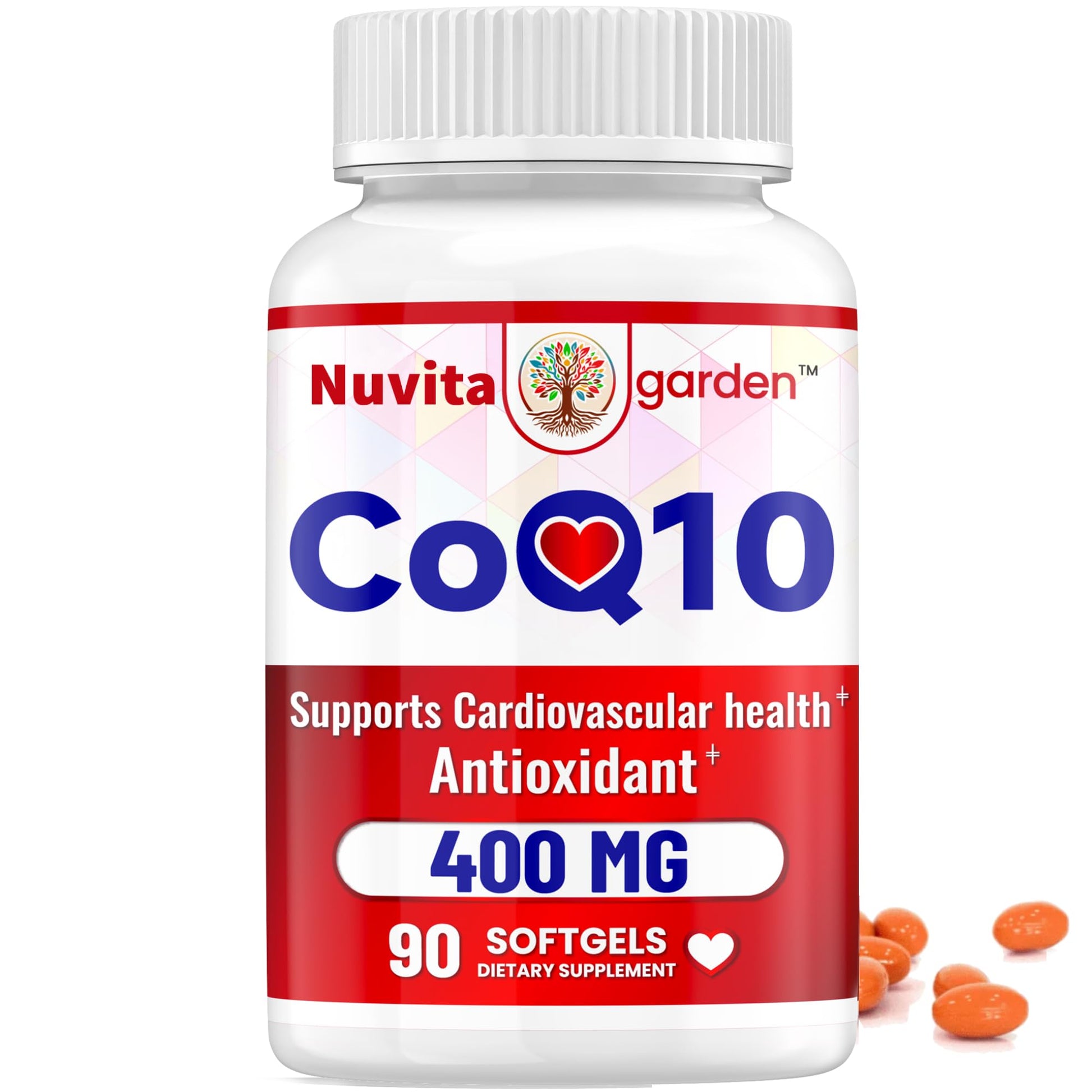 NoMiLu CoQ-10 Softgels 400 mg Coenzyme Q10 Vegetarian Support Heart Healthy Antioxidant, 90 Softgels