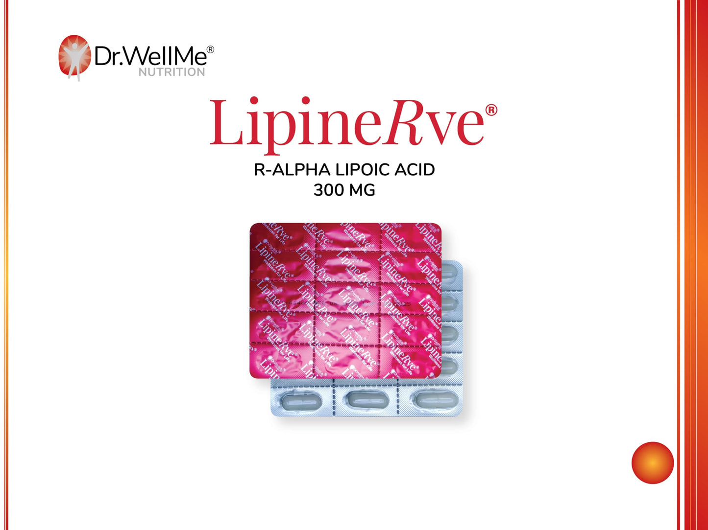 DR WELLME NUTRITION Lipinerve R Alpha Lipoic Acid 300mg Capsules, 30 Count