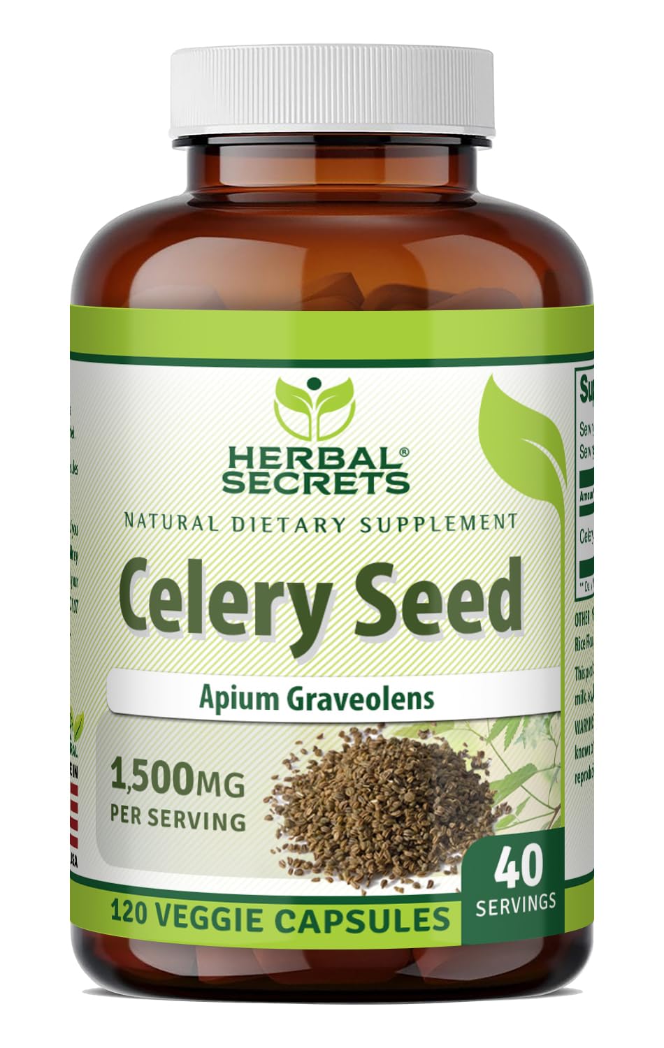 Herbal Secrets Celery Seed Extract 1500 Mg Veggie Capsules, 120 Count