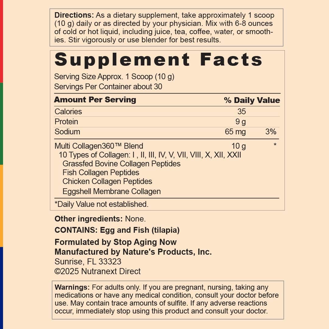 Stop Aging Now Multi Collagen Peptides Powder 10.58 Ounce