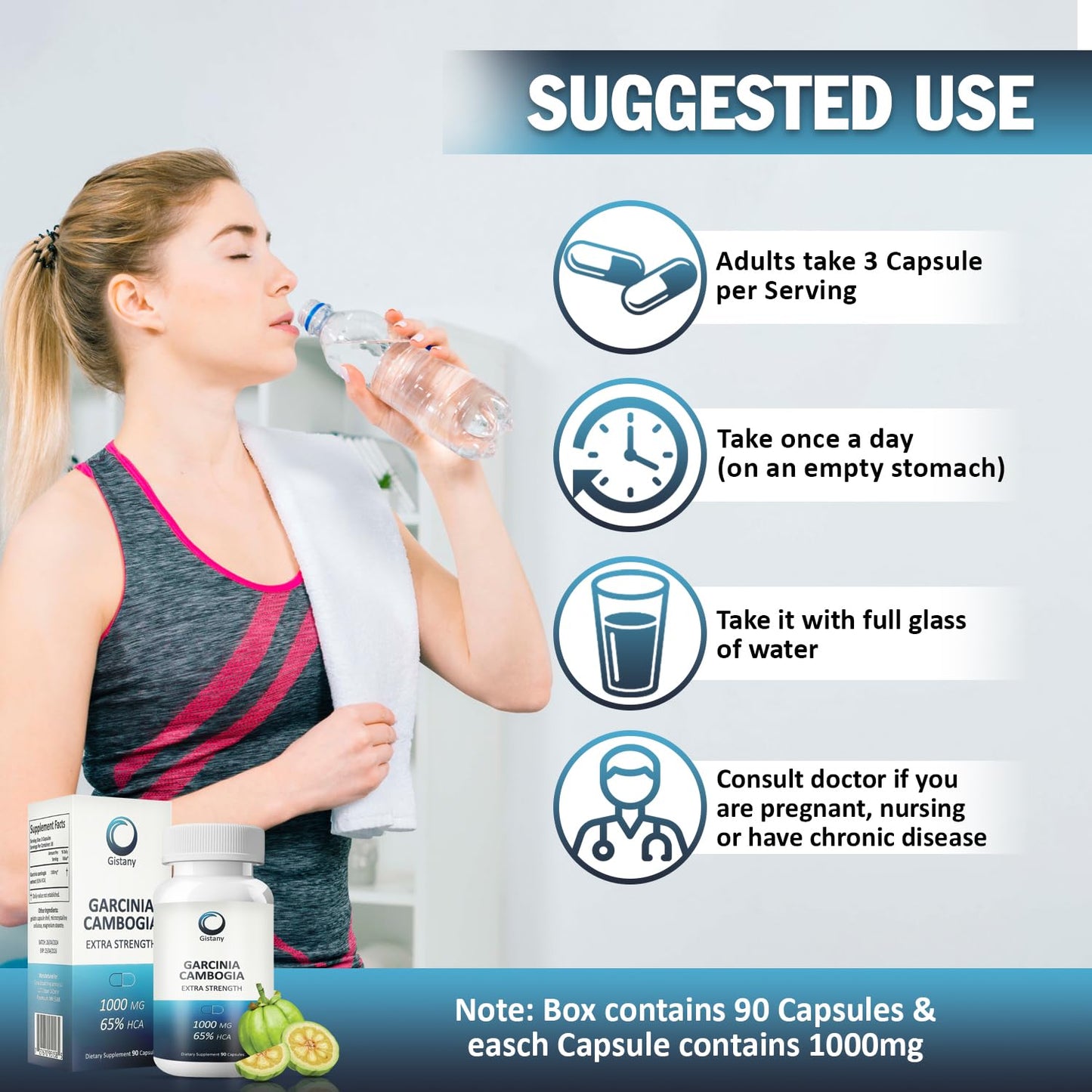 Gistany Garcinia Cambogia Extra Strength 65% HCA Capsule, 90 Count