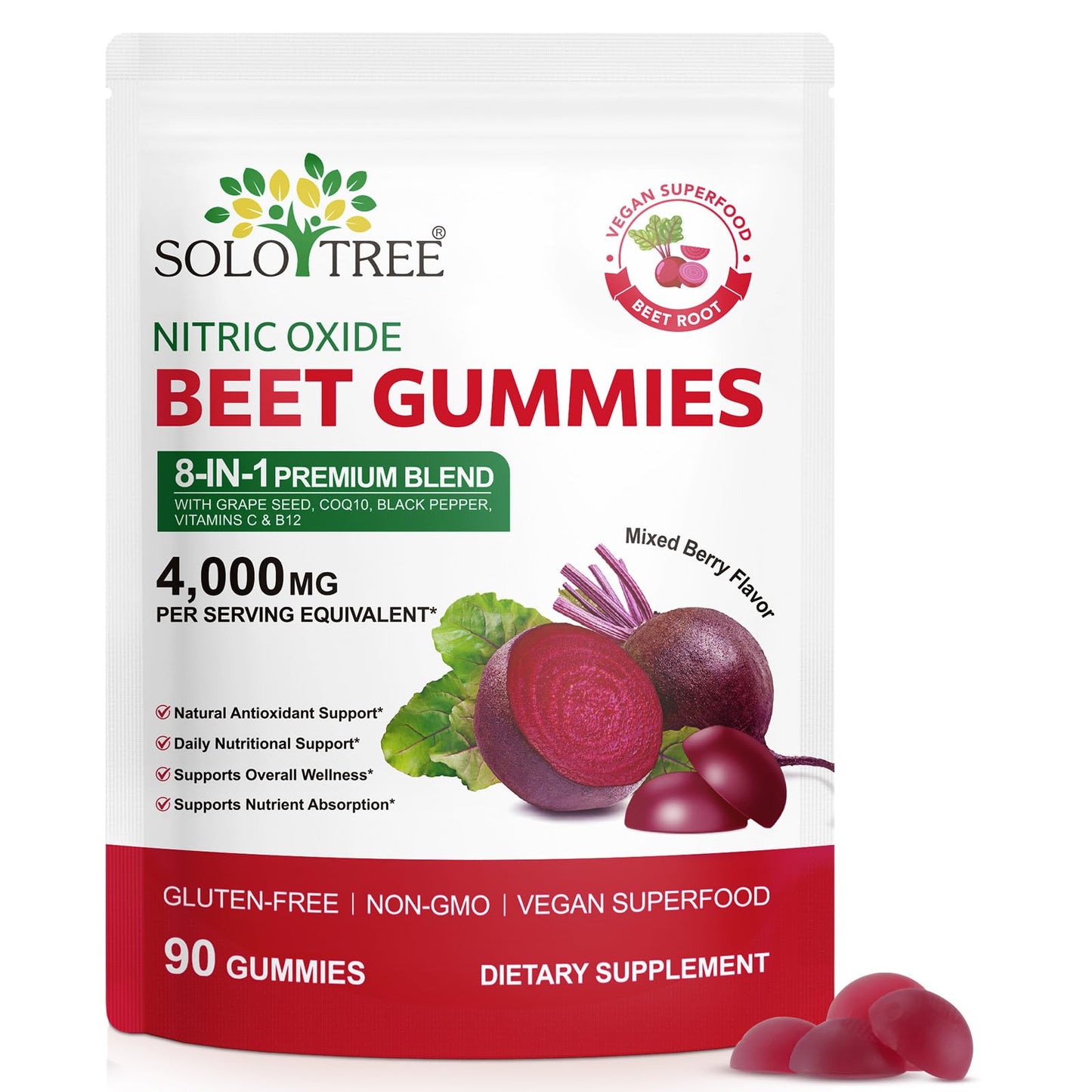 newseel Beetroot Gummies Organic Beet Root Chews for Natural Energy Support, Beetroot Supplement for Men and Women, 8 Gummies