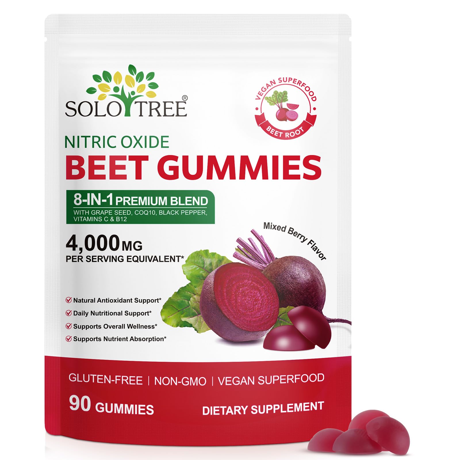 newseel Beetroot Gummies Organic Beet Root Chews for Natural Energy Support, Beetroot Supplement for Men and Women, 8 Gummies