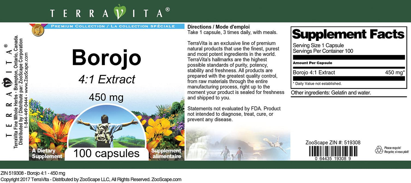 Terravita Borojo 4:1-450 mg Capsules, 100 Capsules