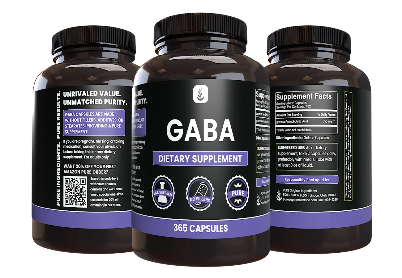 Pure Organic Ingredients GABA Capsules 365