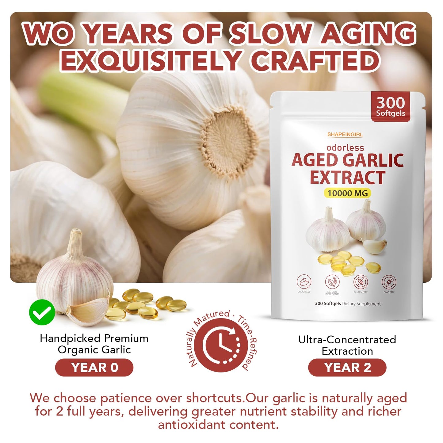 SHAPEINGIRL Odorless Aged Garlic Extract Softgels 300