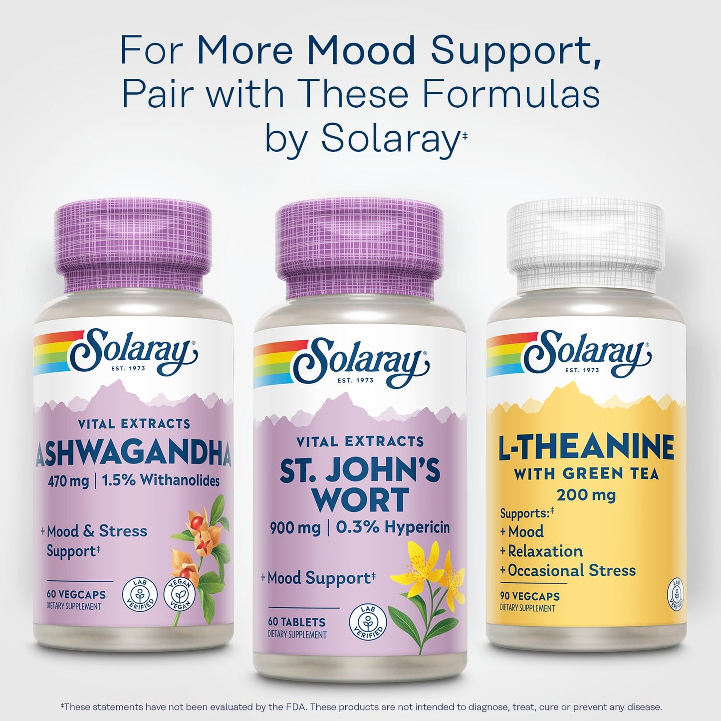 SOLARAY St. Johns Wort Aerial Extract One Daily 900mg, Standardized w/ 0.3% Hypericin for Mood Stability & Brain Health Support, Non-GMO, 60 Tablets