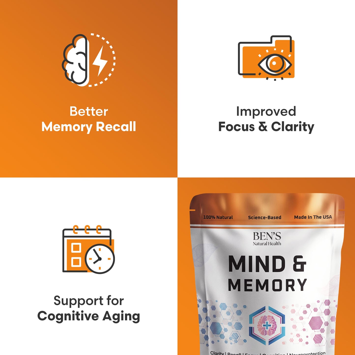 Ben's Natural Health Mind & Memory Nootropic Brain Support with Lion's Mane, Bacopa, Ginkgo & Rhodiola 540 Capsules