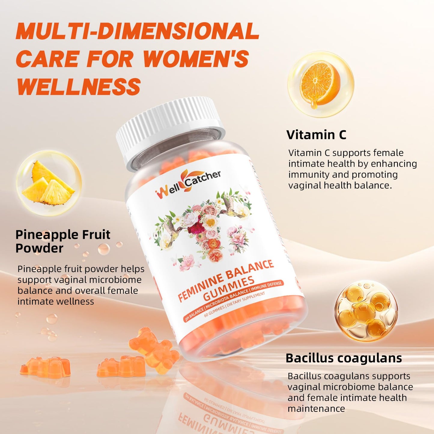 Wellcatcher Premium Feminine Balance Gummies for Women, 60 Count