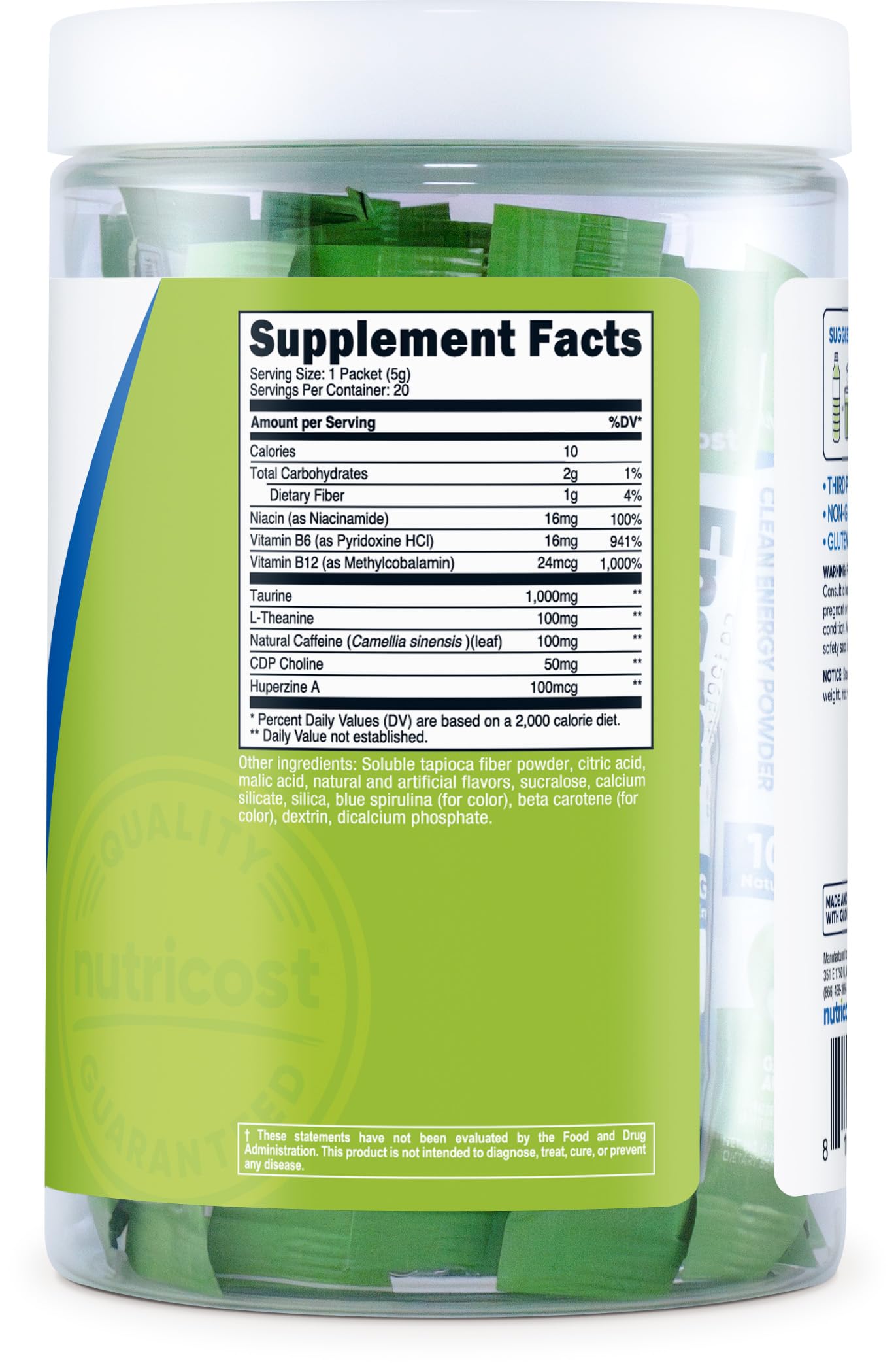 Nutricost Energy Complex Green Apple Flavored Powder, 3.6 Ounce
