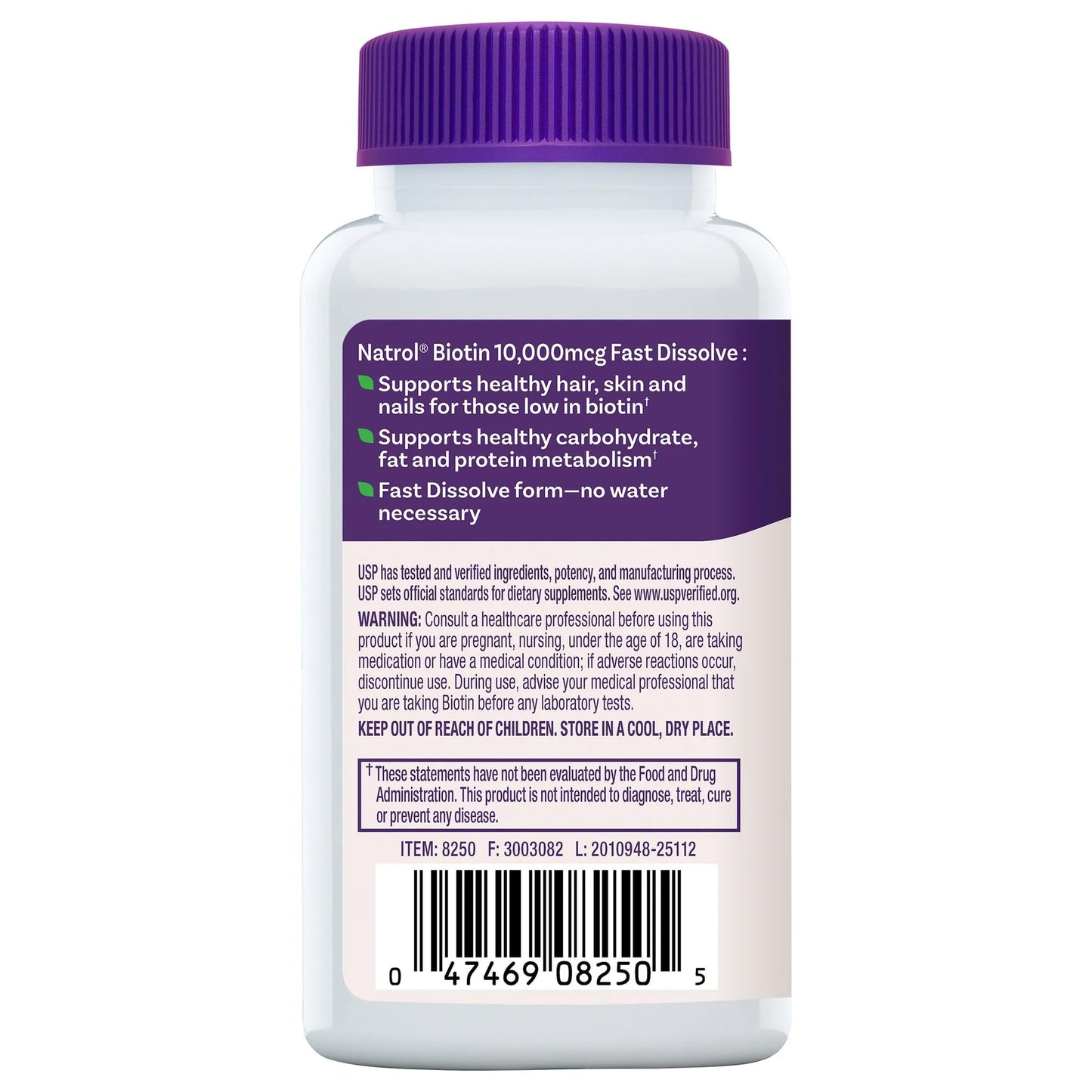 Generic Biotin 10,000 mcg Fast Dissolve Tablets, Supports Healthy Hair, Skin and Nails, 250 Tablets