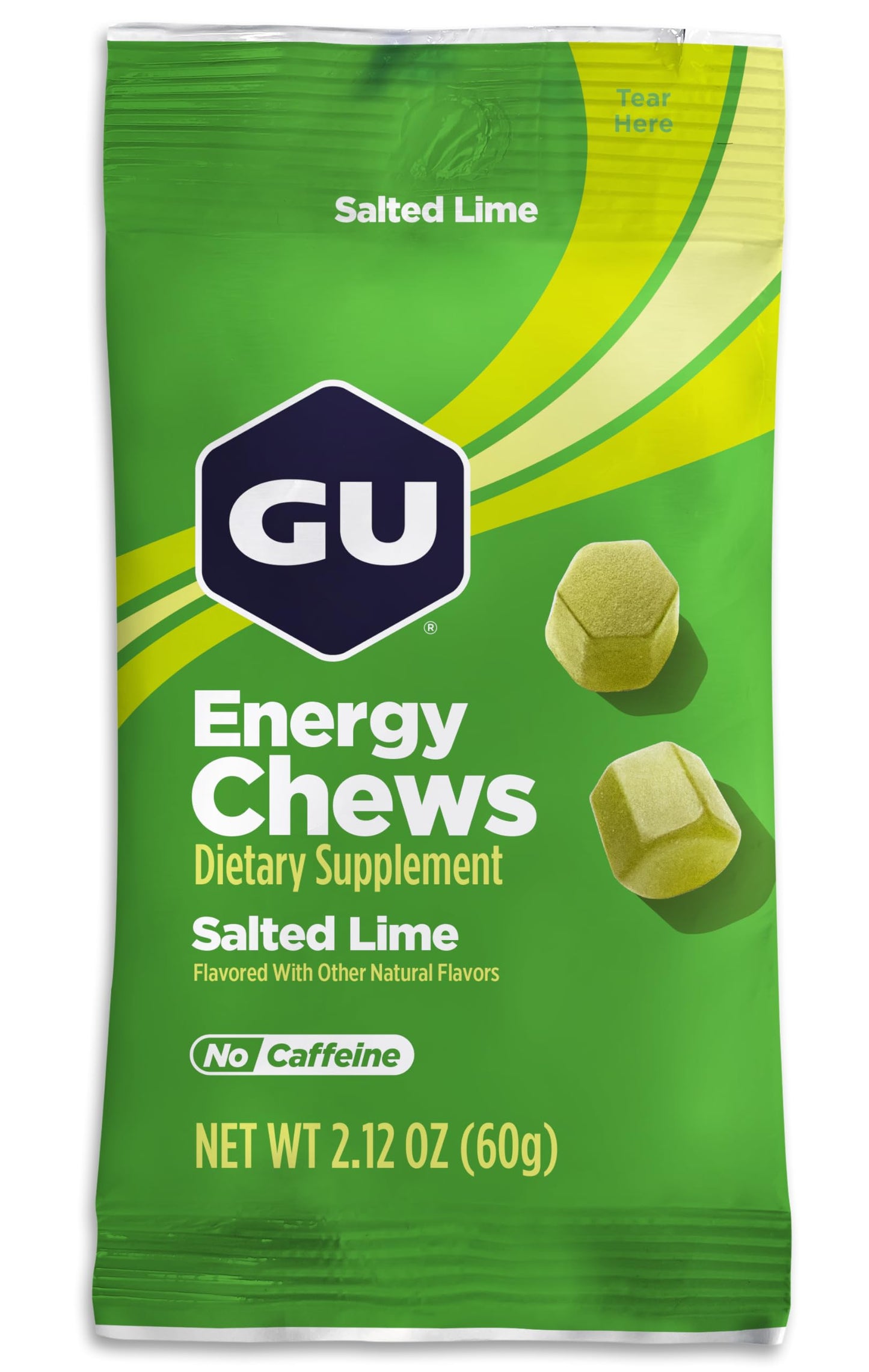 GU Energy Salted Lime Chews Gummy, 12 Bags (24 Servings Total)