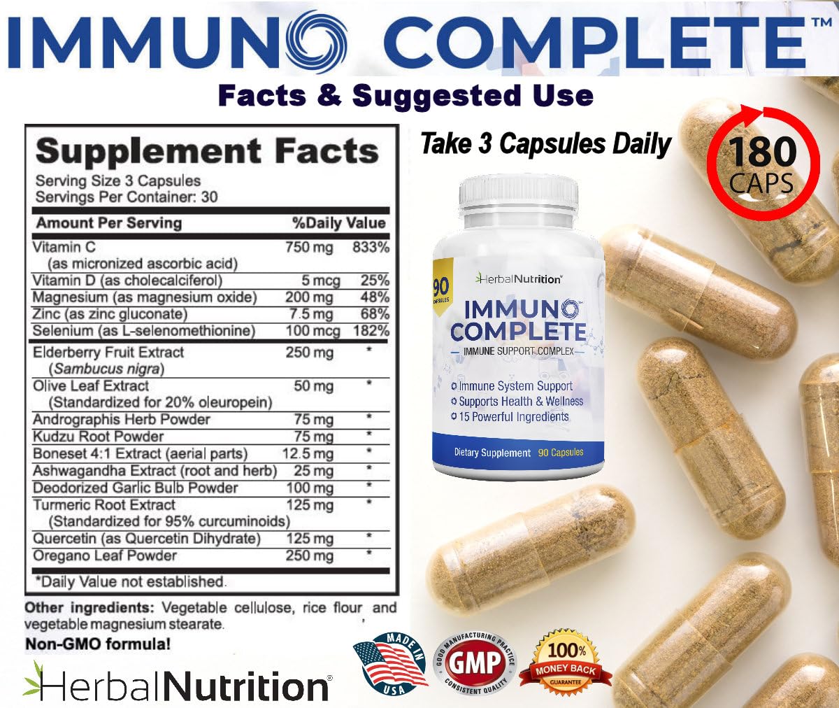 Herbal Nutrition Immuno Complete Immune Support Supplement, Capsule, 1 Count