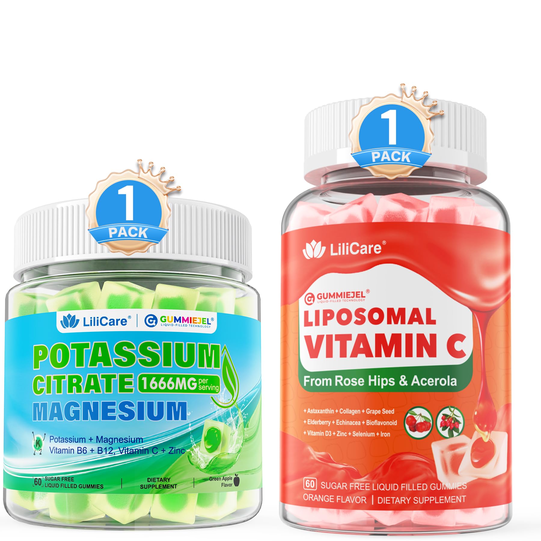 LILICARE Liposomal Vitamin C Gummies, Potassium Magnesium, 120 Gummies