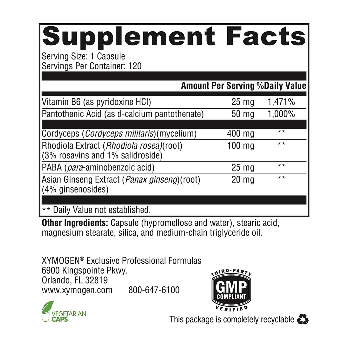XYMOGEN Adrenal Essence Adrenal Support Capsules 120 Capsules