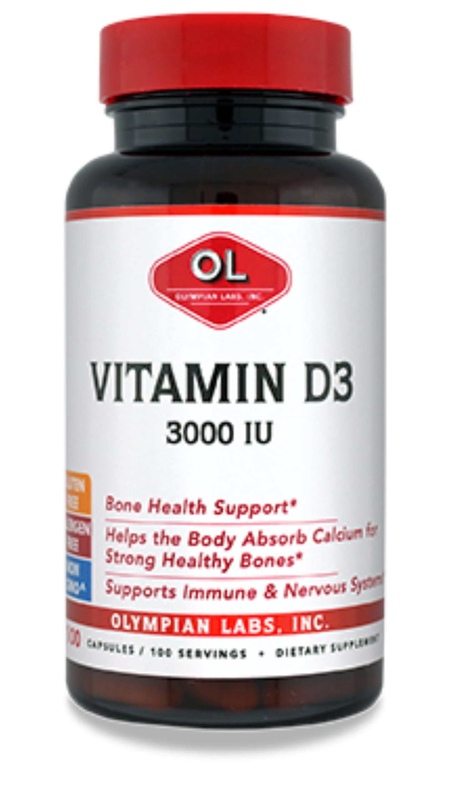 Olympian Labs Vitamin D3 3000 IU Capsules, 100 Count