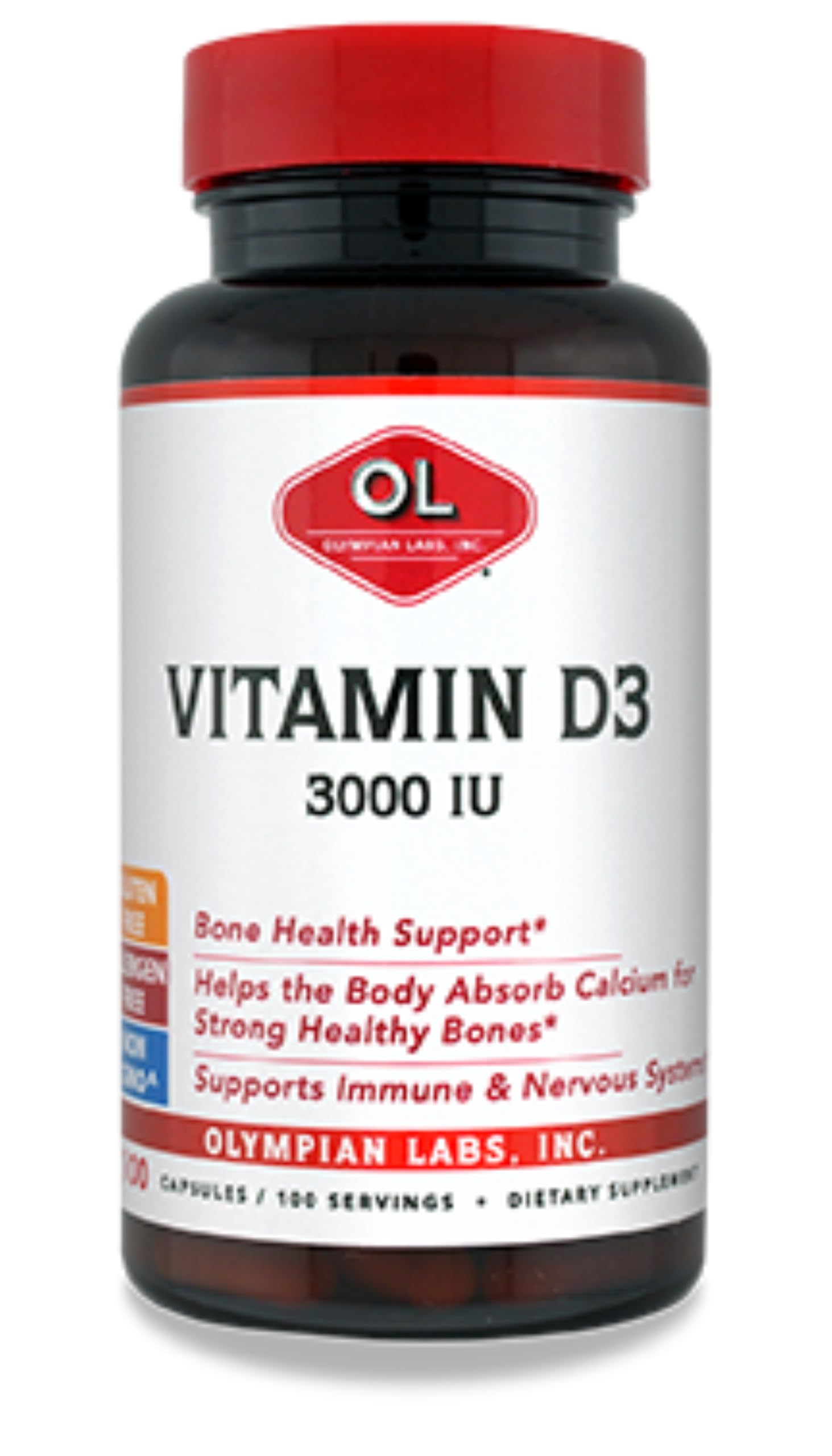 Olympian Labs Vitamin D3 3000 IU Capsules, 100 Count