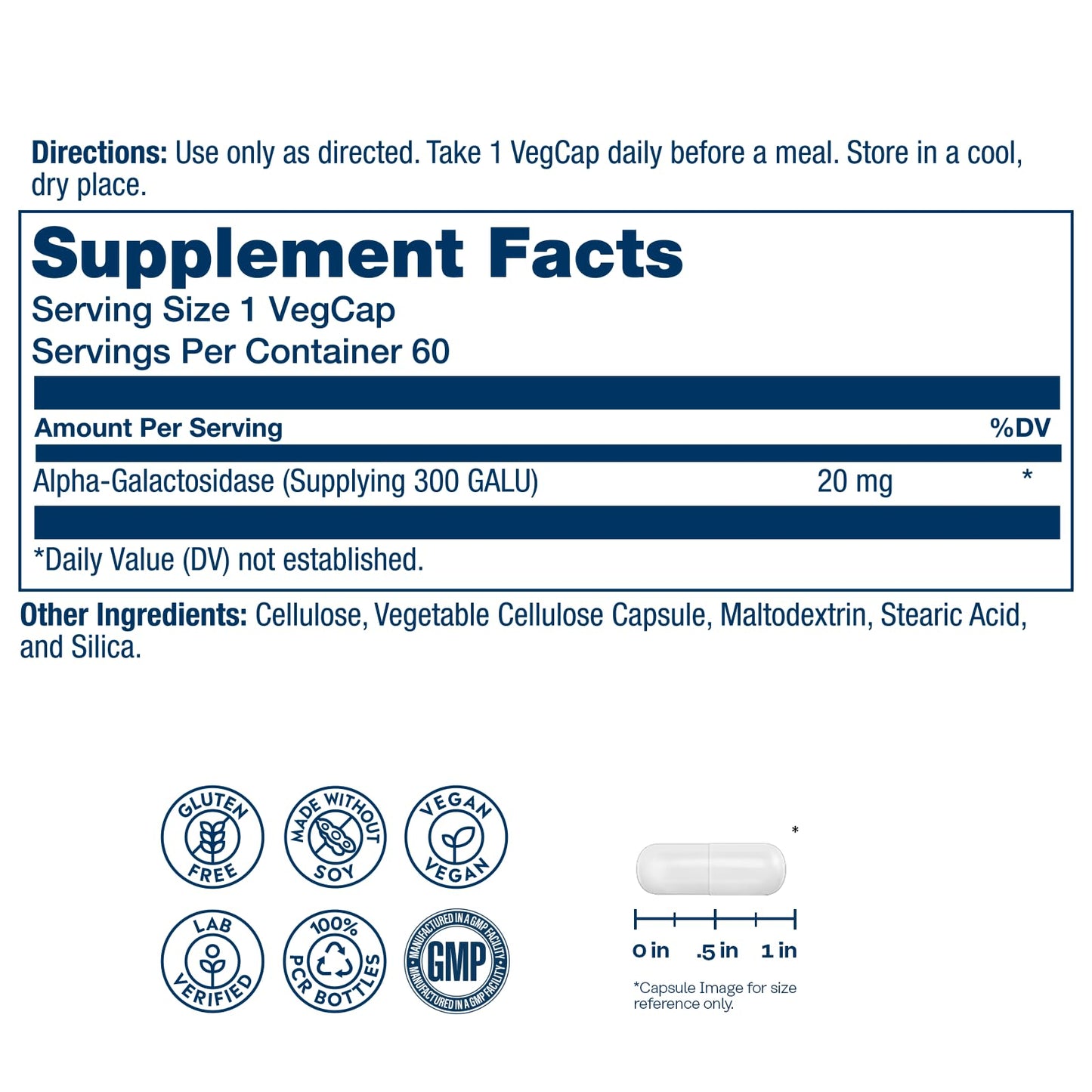 Solaray Bean Enzyme 300 GalU Alpha-Galactosidase Digestive Enzymes for Women and Men Digestive Health Supplement Supports Occasional Bloating for Adults, 60 Capsules