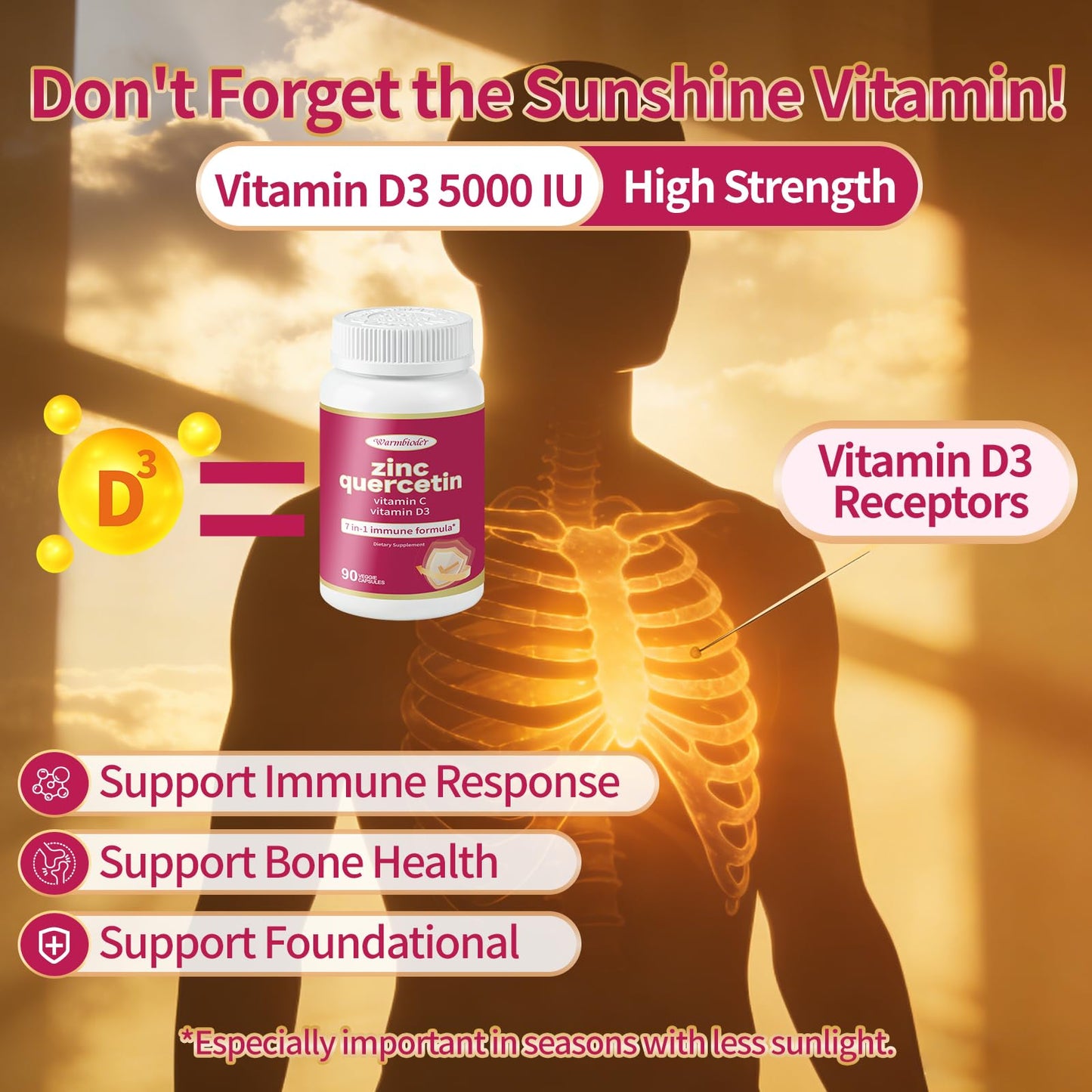 Warmbioder Quercetin with Vitamin C and Zinc Capsules, 90 Capsules