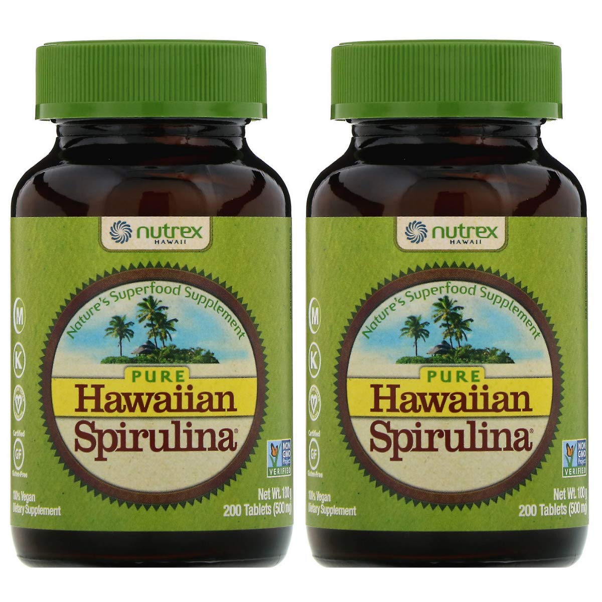 Nutrex Research Pure Hawaiian Spirulina Tablets, 500mg, Pack of 2