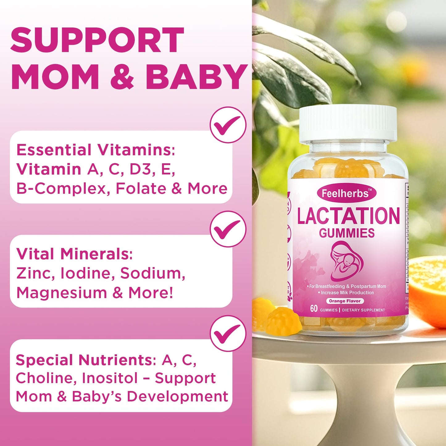 Feelherbs Lactation Gummies for Mothers Milk Supply Gummy, 60 Count