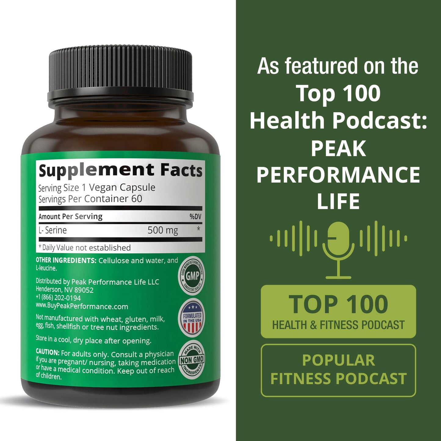 Peak Performance L-Serine Capsule 500mg, 60 Count