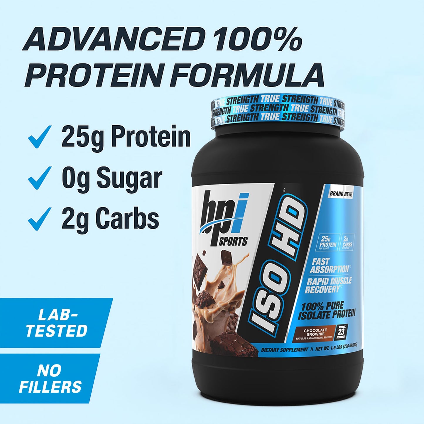 BPI Sports ISO HD Isolate Protein Powder – 100% Whey Isolate, Chocolate Brownie, 1.6 lb