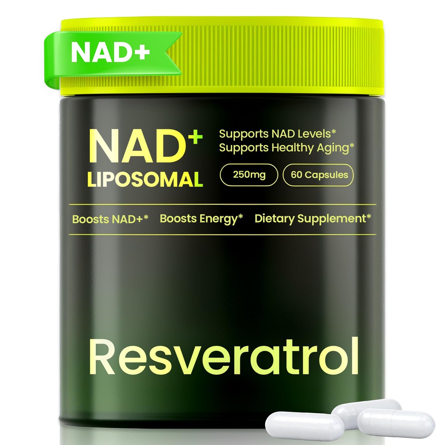 Lyndops NAD Supplement Liposomal Nicotinamide Riboside Resveratrol 250mg NMN Alternative, High Purity NAD for Women & Men, Anti-Aging, Cellular Energy, Mental Focus, 80 Capsules