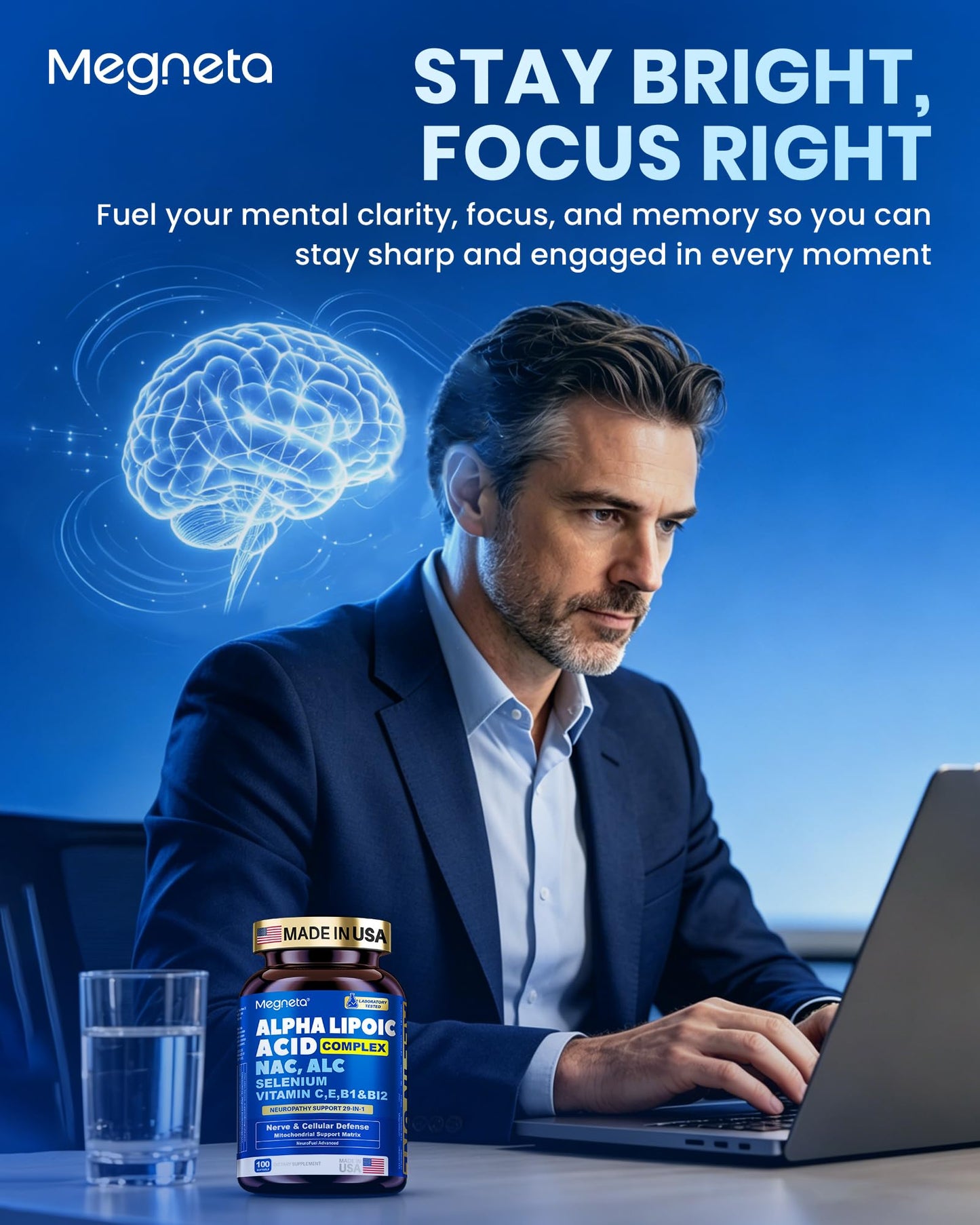 MEGNETA Liposomal R-Alpha Lipoic Acid 1200mg with Benfotiamine & Active B Complex Softgels 100