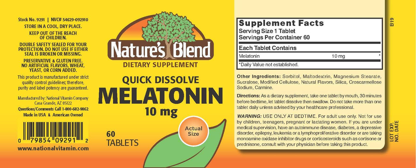 Nature's Blend Melatonin 10mg, 60 Tablets