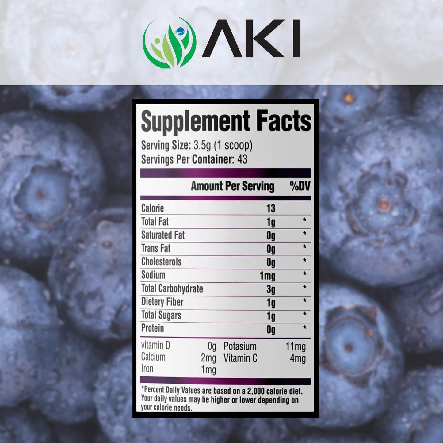 AKI ORGANIC Berry Bombshell Acai, Elderberry & Blueberry Blend Powder 5.2911