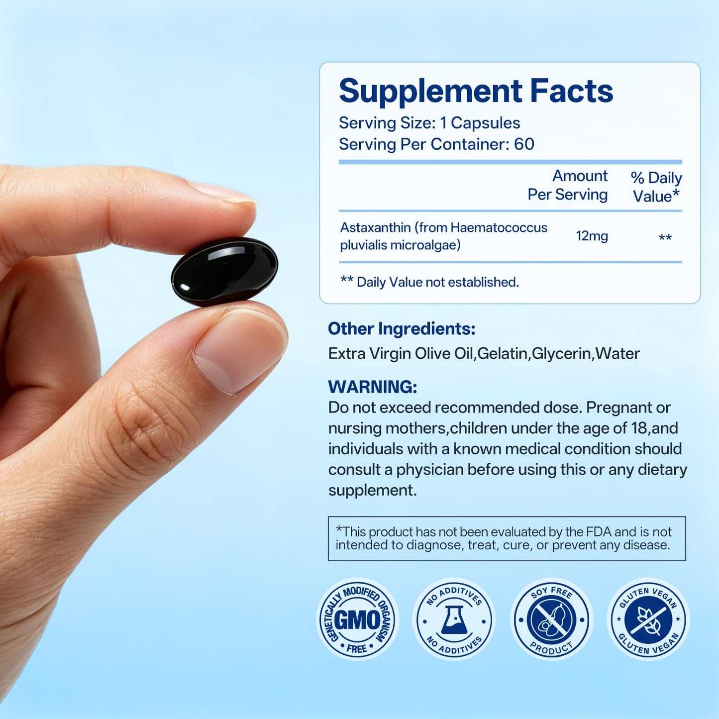 Oopeatol Astaxanthin 12mg Softgels with Extra Virgin Olive Oil, Eye Comfort, Skin Health & Antioxidant Support, Natural Haematococcus Pluvialis Extract, Third-Party Tested, Non-GMO, Gluten Free, 60 Softgels